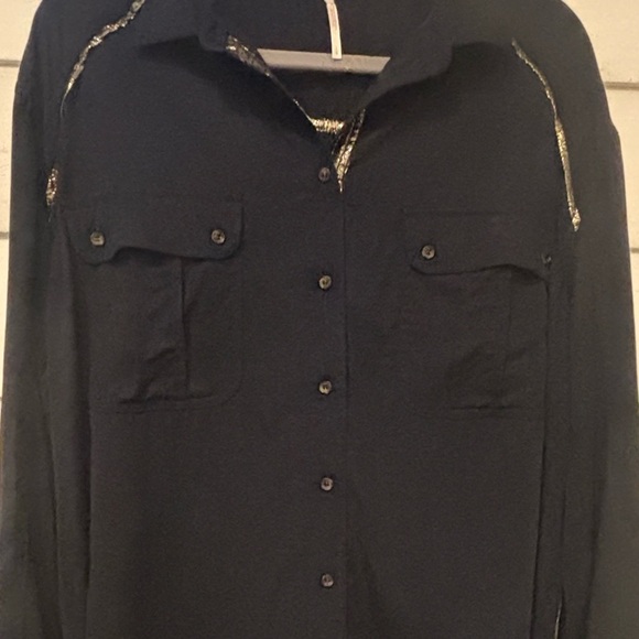 Free People Midnight Blue Shirt with Metallic Details in size Large - Picture 11 of 13